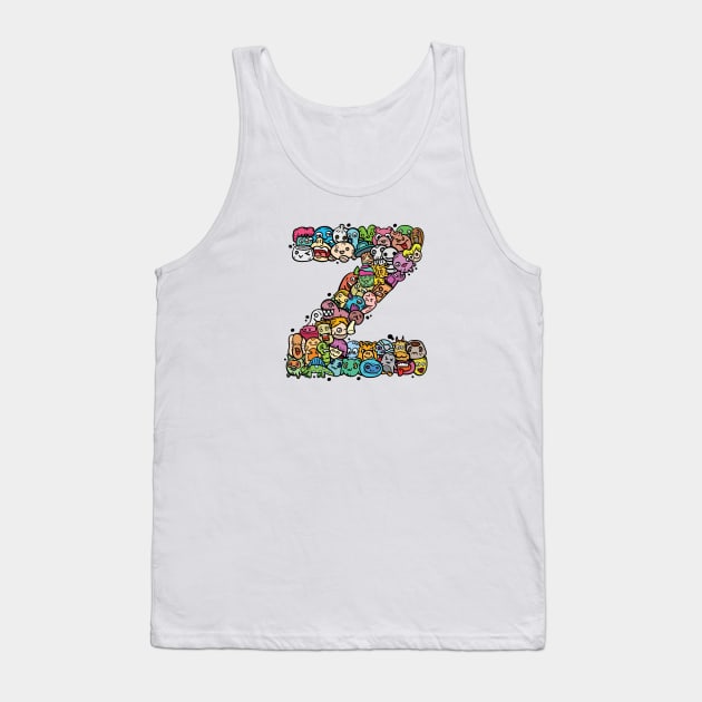 Alphabet Monster Doodle Letter Z Monogram copy Tank Top by Irene Koh Studio